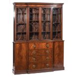 Regency-Style Mahogany Breakfront Secretary Bookcase , labeled "M.A. Berkey and Co., Est. 1881",