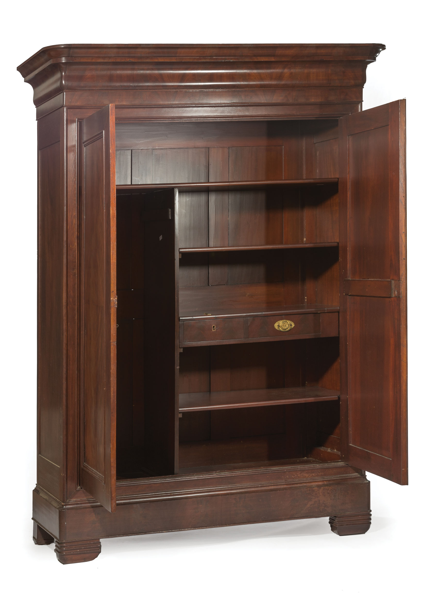 Louisiana Figured Mahogany Armoire , mid-19th c., stepped ogee cornice, molded bookmatched door - Image 3 of 3
