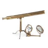 English Brass Telescope , marked "Reynolds & Branson/Leeds", one draw tube, with focus knob,