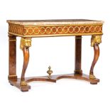 Continental Carved and Parcel Gilt Kingwood Console Table , 19th c. and later, stone clad plaster