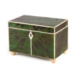 George III Green Tortoiseshell Tea Caddy , early 19th c., interior with two lidded compartments, pad