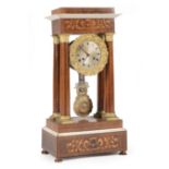French Bronze-Mounted Rosewood and Marquetry Portico Clock , 19th c., foliate bezel, harp