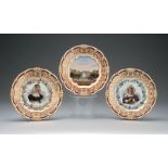 Three Paris Polychrome and Gilt-Decorated Porcelain Cabinet Plates , early 19th c., all three with