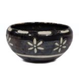 Shearwater Art Pottery Bowl , c. 1982, decorated by Peter Michael Anderson, floral design, bronze