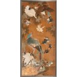 Asian School, probably 19th c ., "Exotic Birds", ink and color on silk, inscribed and sealed lower