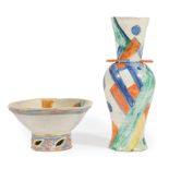 Gudrun Baudisch for the Wiener Werkstatte Glazed Pottery Vase and Bowl , c. 1925, each marked "