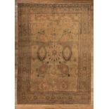 Persian Sultanbad Carpet , light brown ground, border in light brown and red, repeating central