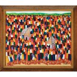 Laurent Casimir (Haitian, 1928-1990), "Village Scene", oil on board, signed lower right, 20 in. x 23