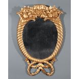American Classical Giltwood "Cornucopia" Looking Glass , c. 1830, old oval mirror plate, cornucopiae