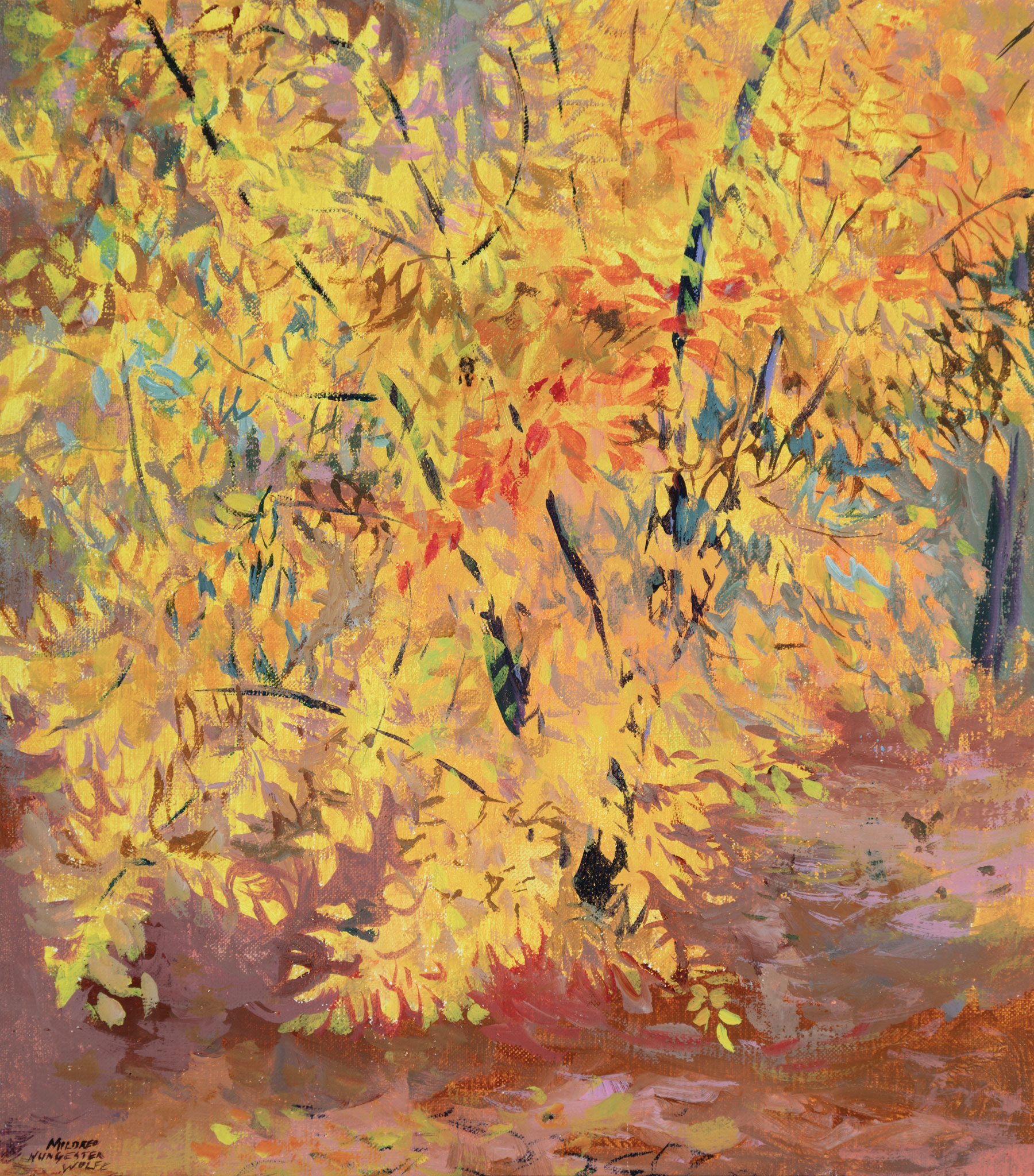 Mildred Nungester Wolfe (American/Mississippi, 1912-2009) , "Fall Foliage", oil on canvas, signed - Image 2 of 3