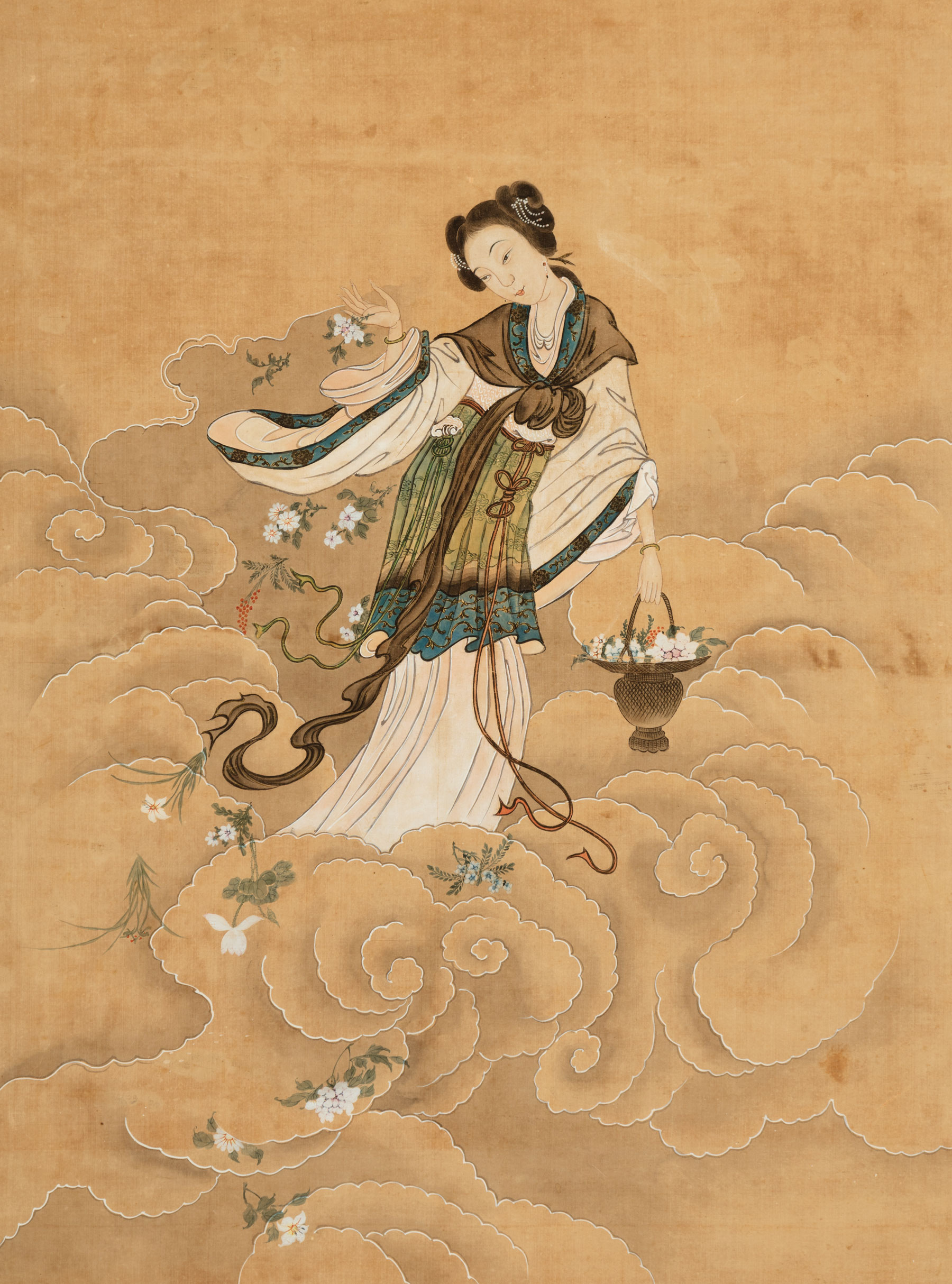 Chinese School, Qing Dynasty (1644-1911) , "The Daoist Immortal Lan Caihe with Basket of Flowers", - Image 2 of 2