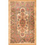 Persian Prayer Rug , floral medallion motif in green, blue, red and brown, 4 ft. x 7 ft. 2 in