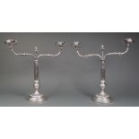 Pair of Handsome Silverplate Two-Light Candelabra , antique and later, the French "double" plate