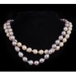 Double Strand Necklace of Grey and White Baroque Pearls , 9-9.5 mm., with 14 kt. yellow gold and