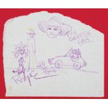 George Rodrigue (American/Louisiana, 1944-2013) , "Tee George Car", 1995, crayon on paper laid