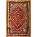 Persian Qashqai Carpet , red ground, repeating chevron design, 5 ft. 4 in. x 8 ft. 4 in