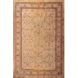 Persian Rug , cream ground, overall vining design in red, pink and blue, 6 ft. 3 in. x 9 ft. 6 in
