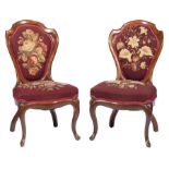 Pair of American Rococo Carved and Laminated Rosewood Side Chairs , 19th c., attr. to John Henry