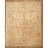 Oushak Rug , khaki ground, floral design in rose, blue, green and gold, 8 ft. x 10 ft.