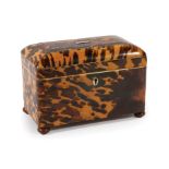 George III Tortoiseshell Tea Caddy , 19th c., domed lid with void cartouche, interior with two
