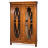 Antique Biedermeier Burl Walnut Vitrine , molded cornice with rounded corners, conforming case, oval