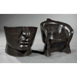 Pair of Art Moderne-Style Black Marble Face Chairs , barrel-form seats, h. 27 in., w. 25 in., d.