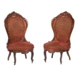 Pair of American Rococo Carved and Laminated Rosewood Chairs , mid-19th c., attr. to John Henry