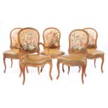 Suite of Five French Provincial Fruitwood Chairs , incl. one armchair and four side chairs, arched