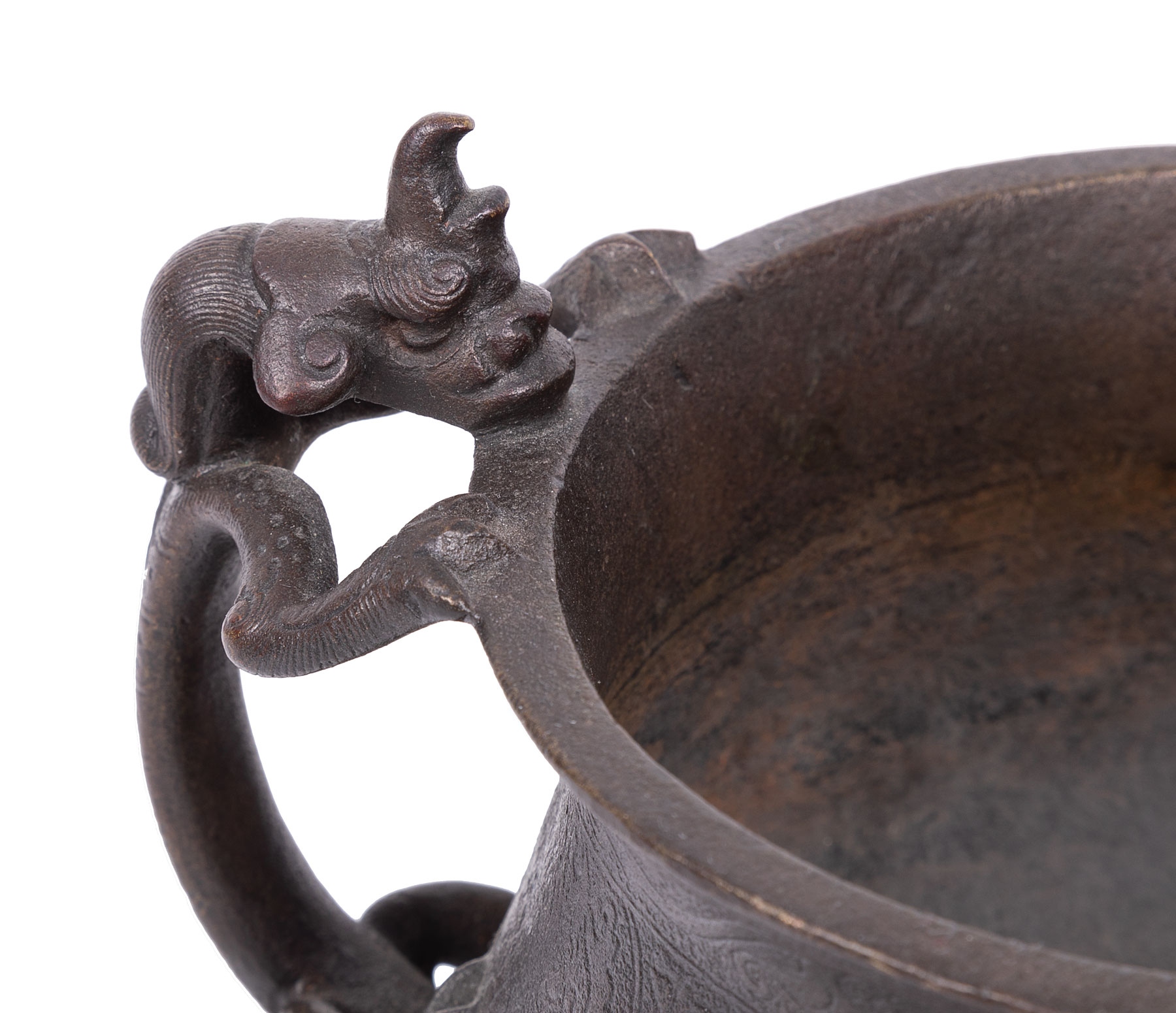 Chinese Bronze Gui-Form "Chilong" Censer , probably Ming Dynasty (1368-1644), qilong handles, - Image 2 of 2