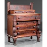 American Late Classical Carved Mahogany Gentleman's Dresser , c. 1830, paneled superstructure with