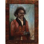 Southern School, 19th c ., "Portrait of a Man in Red Waistcoat", "Profile Portrait of Woman in