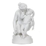 Large Meissen Bisque Porcelain Figural Group of Venus and Cupid , early-to-mid 20th c., crossed