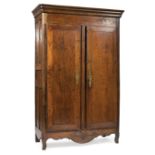 Louis XV Oak Armoire , late 18th/early 19th c., restrained coved cornice, flush panel doors,