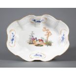 Meissen Porcelain Serving Dish , 18th c., cross-swords mark, molded Dulong border with blue flowers,