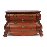 Antique Dutch Miniature Walnut Bombe Commode , bombe form, three shaped drawers, molded canted