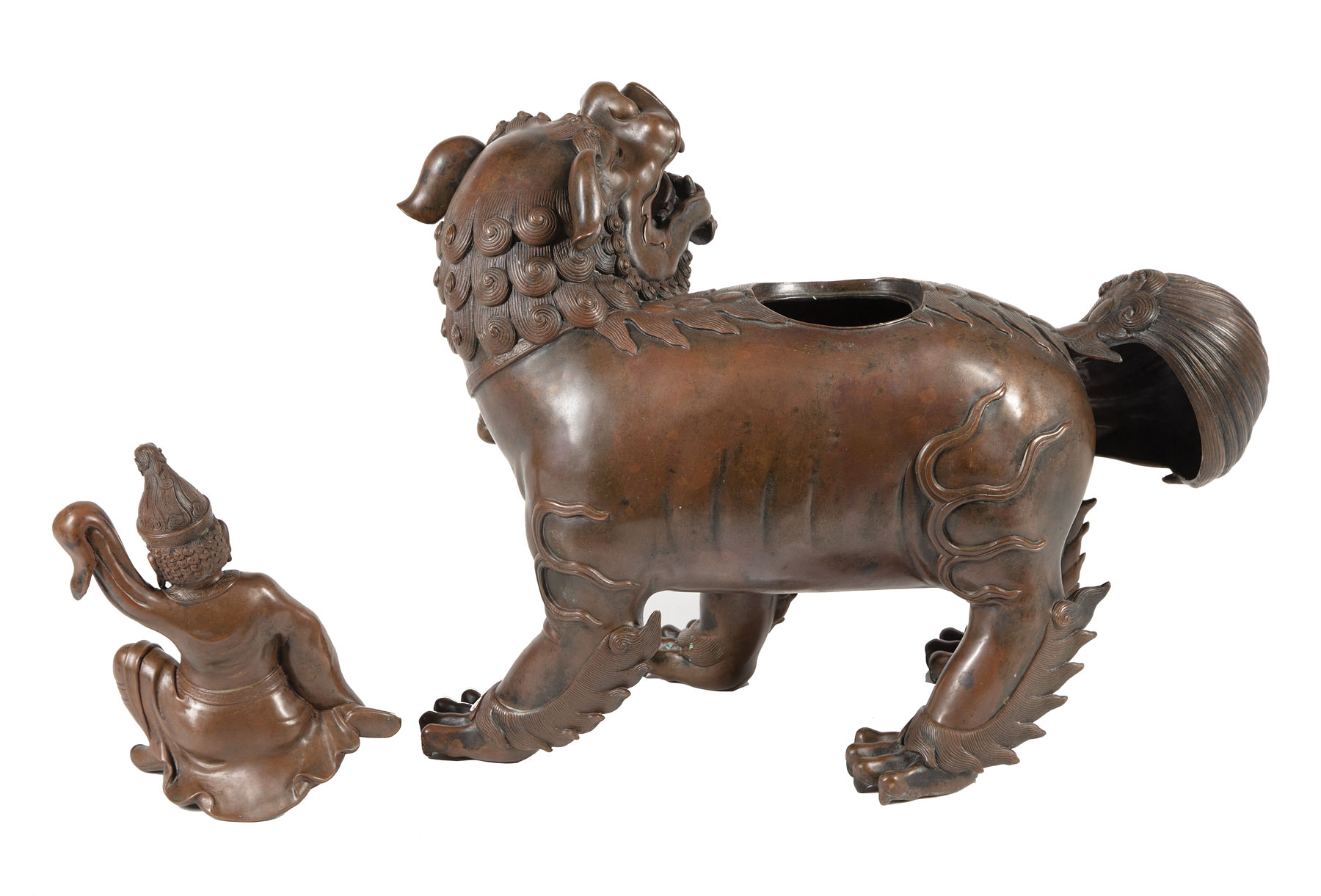 Chinese Bronze Censer , cast as a large Buddhist lion, cover formed as the "Mad Monk" Ji Gong - Image 2 of 3