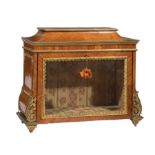 French Gilt Bronze-Mounted Kingwood Parquetry Vitrine , 19th c., shaped flat top, drop front
