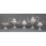 Fine S. Kirk & Son Co. Sterling Silver Repousse Coffee and Tea Service , 1896-1924, incl. coffee