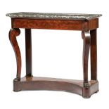 Restauration Carved Mahogany Pier Table , early-to-mid 19th c., shaped marble top, blind frieze