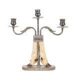 Antique Silverplate and Deer Hoof Three-Light Candelabrum , late 19th c., foliate arms, egg and dart