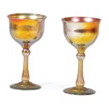 Pair of Tiffany Gold Favrile Glass Goblets , early 20th c., marked "L.C.T.", h. 6 1/2 in
