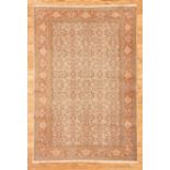 Persian Carpet , cream ground, pink border, overall foliate design, 4 ft. 10 in. x 7 ft. 2 in