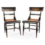 Pair of American Classical Ebonized and Gilt Decorated Fancy Chairs , early 19th c., tablet crest