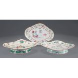 Three Chinese Export Famille Rose Porcelain Dishes , 19th c., oblong tops painted figural scenes,
