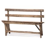 Louisiana/Acadian Cypress Bench , early 19th c., railroad tie back, plank seat, stretcher base ,