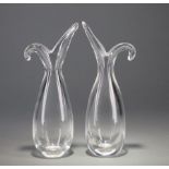 Pair of Steuben Glass "Sheared Rim" Vases , etched marks, #8083, designed 1957 by George Thompson,