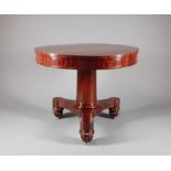American Classical Carved Mahogany Center Table , early 19th c., Boston, tilt top, reverse tapered