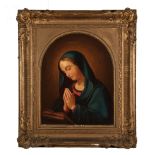 Continental School, 19th c ., "Mary in Prayer", oil on canvas, unsigned, 25 in. x 20 in., framed