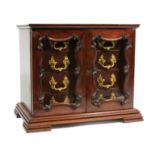 American Mahogany and Gilt Brass Jewelry Coffer , glazed doors enclosing fitted drawers, h. 14