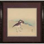 Two Japanese Woodblock Prints , incl. Okahara Seiko (1837-1913), "Shore Birds", sight 9 7/8 in. x 10